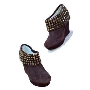 Matiko Brown Suede Boho Studded Booties Anthropologie SZ 7 Edgy Coachella